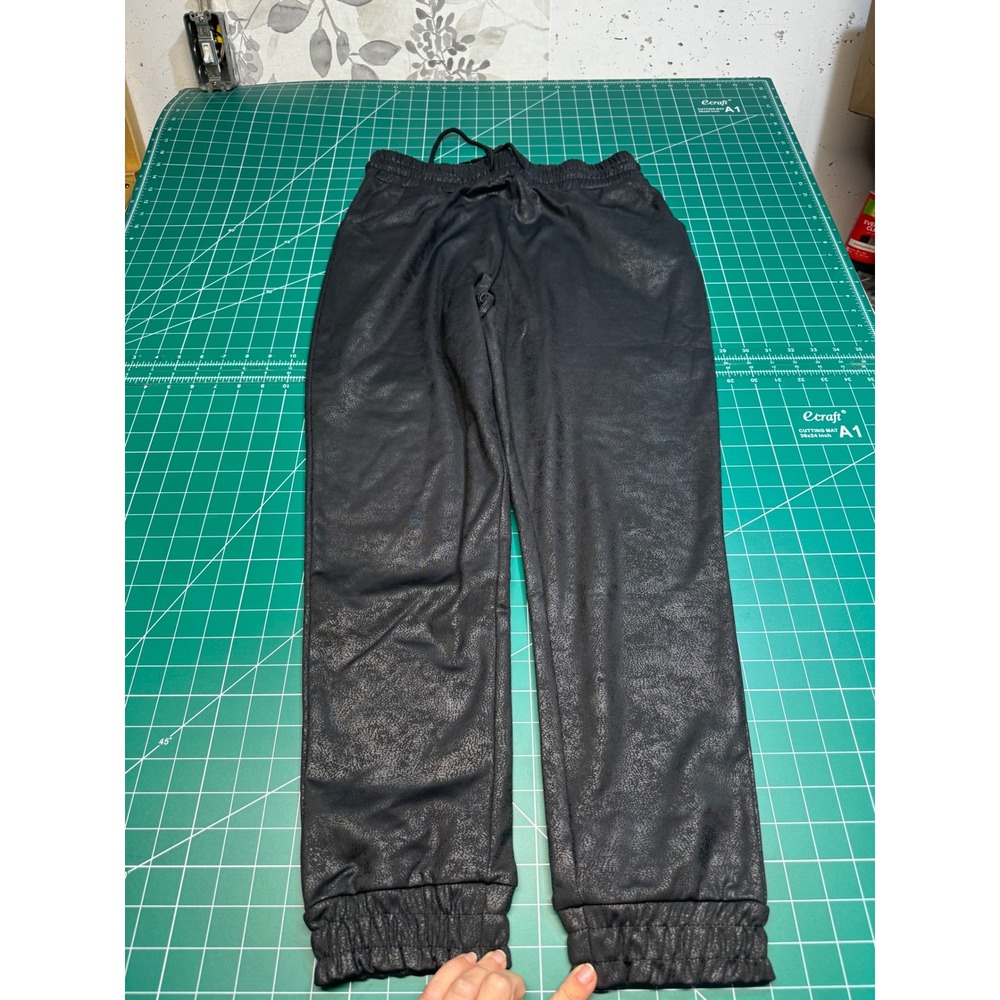 Grace & Lace Womens Black Metallic Foil Crackle Jogger Pants Size M Drawstring